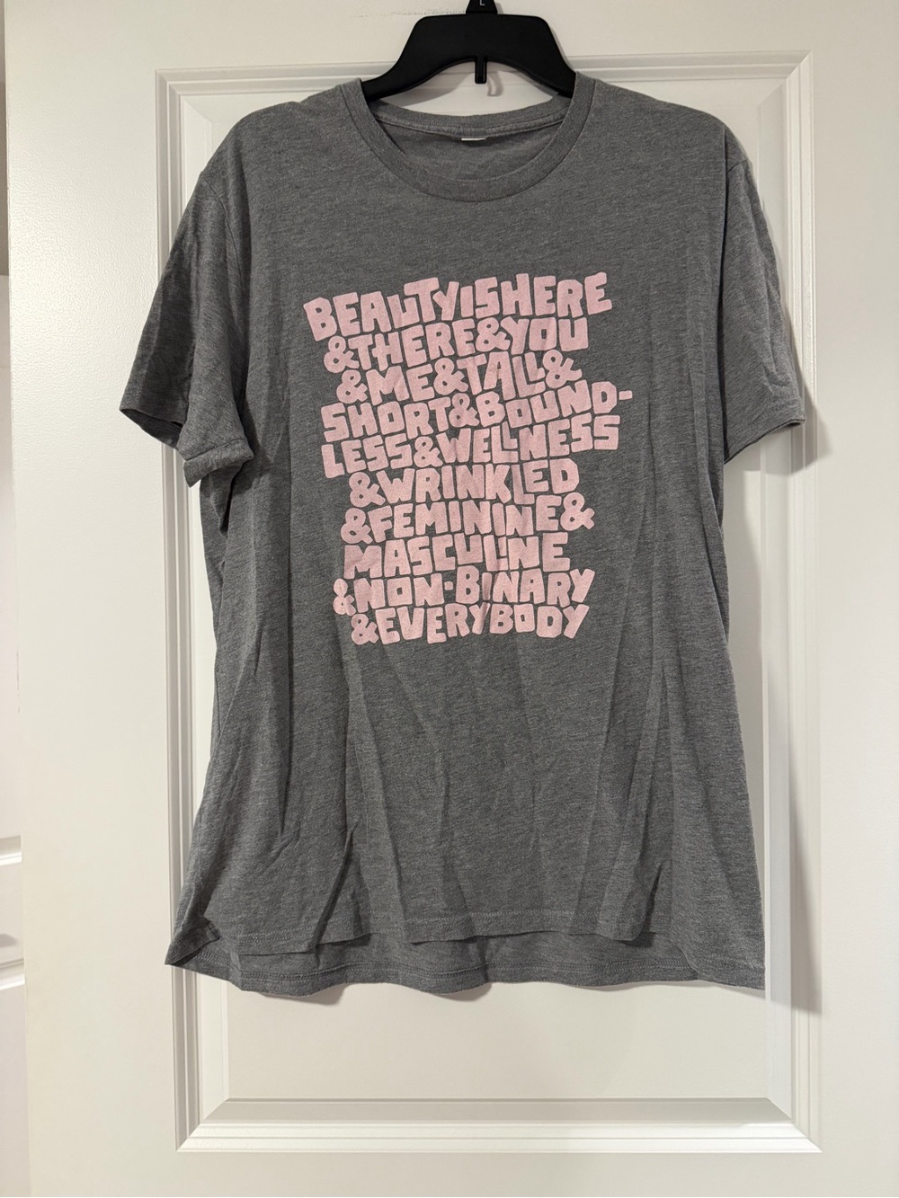 Ulta Beauty Gray Short Sleeve Tee with Pink Block Text